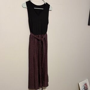 SHEIN Black Top with brown/Patterned Midi Skirt Dress with belt. Small/4. New